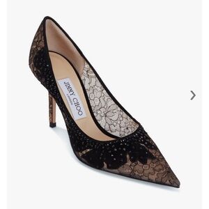 JIMMY CHOO
Black Floral Lace Pointed Pump, 85mm